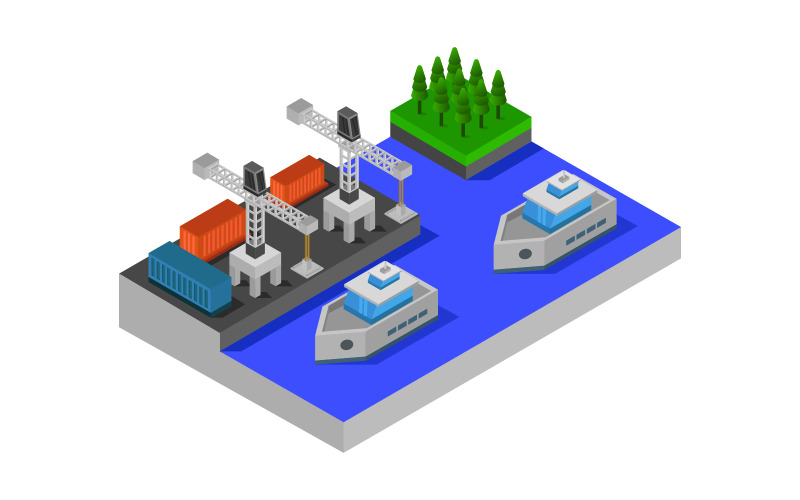 Puerto isométrico - Imagen vectorial