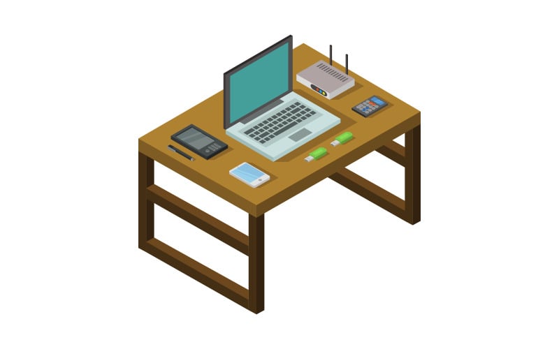Geometric and Colored Isometric Desk - Vector Image