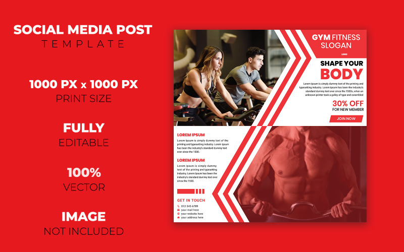 Download Фирменный стиль "Gym Fitness Social Media Post Design - Corporate Identity Template" / Gym Fitness Social Media Post Design - Corporate Identity Template - Фирменный стиль на тему графика gym,fitness,social,media,post,promotion,ads,advert,shape,web,template,design,graphics,promotional,banner,element,elegant,custom,clean