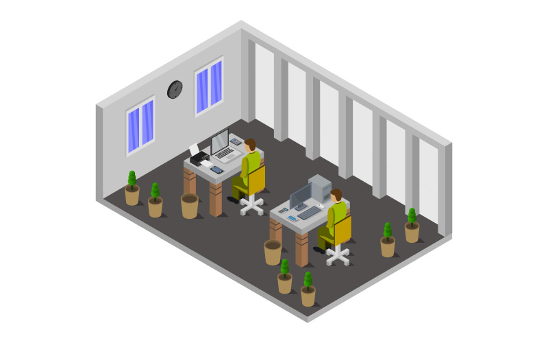 Download Vector "Isometric and Colorful Office Room - Vector Image" / Isometric and Colorful Office Room - Vector Image - Vector на тему графика vector,room,isometric,work,object,apartment,wall,window,blanket,style,illustration,indoor,pillow,plant,carpet,volumetric,background,residential,shelf,home