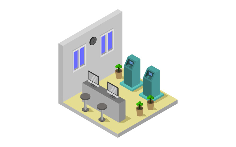 Download Vector "Isometric Bank Room - Vector Image" / Isometric Bank Room - Vector Image - Vector на тему графика customer,finance,illustration,exchange,service,room,isometric,business,atm,vector,bank,3d,interior,banking,office,financial,design,concept,waiting,woman