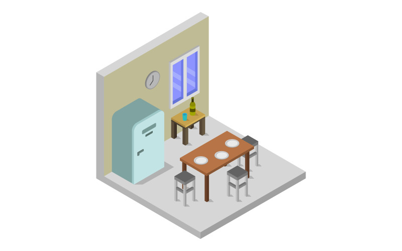 Download Vector "Isometric Kitchen Room on White Background - Vector Image" / Isometric Kitchen Room on White Background - Vector Image - Vector на тему графика cutaway,room,oven,architecture,table,kitchen,vector,stove,isometric,sink,furniture,cross-section,low,poly,plan,3d,fridge,infographic,apartment,wall