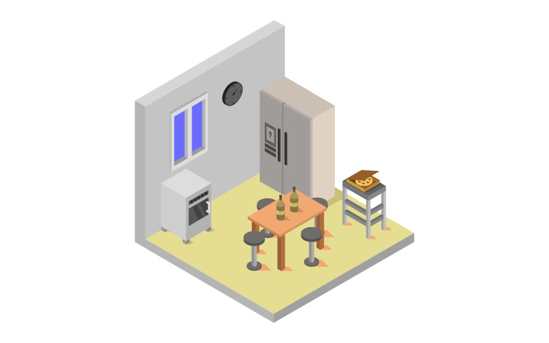Download Vector "Isometric Kitchen Room - Vector Image" / Isometric Kitchen Room - Vector Image - Vector на тему графика cutaway,room,oven,architecture,table,kitchen,vector,stove,isometric,sink,furniture,cross-section,low,poly,plan,3d,fridge,infographic,apartment,wall