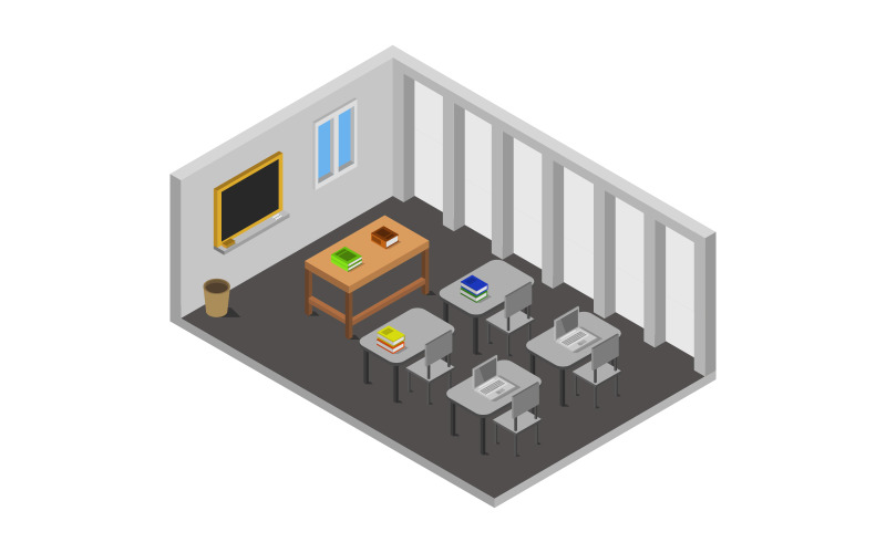 Download Vector "Isometric School Room - Vector Image" / Isometric School Room - Vector Image - Vector на тему графика chalkboard,illustration,room,chair,table,class,vector,lecture,design,interior,university,student,study,blackboard,desk,lesson,isometric,school,inside,education