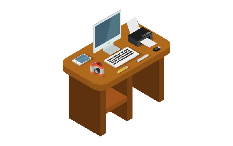 Isometric desk on a white background - Vector Image