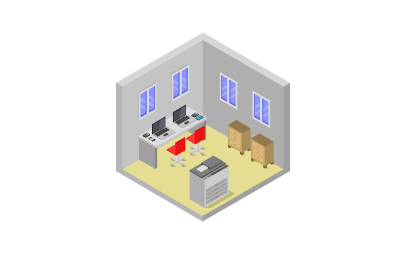 Download Vector "Isometric office room on background - Vector Image" / Isometric office room on background - Vector Image - Vector на тему графика workplace,room,team,isometric,business,table,furniture,3d,interior,office,infographic,indoor,wall,illustration,desk,corporate,pc,seat,cutaway,monitor