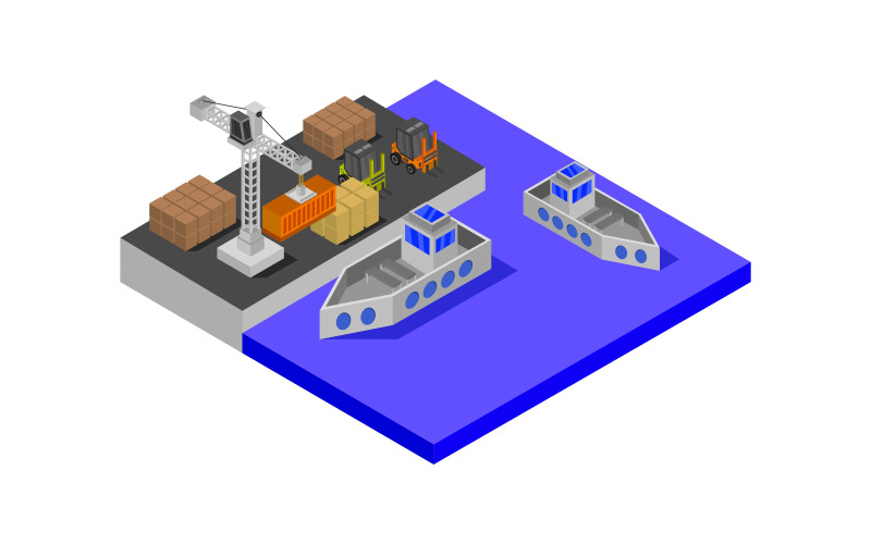 Port isométrique sur fond blanc - Image vectorielle