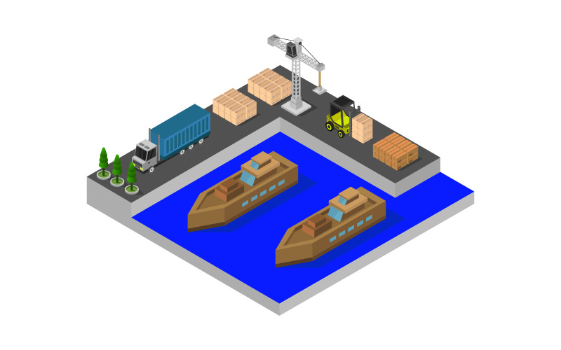 Download Vector "Isometric port - Vector Image" / Isometric port - Vector Image - Vector на тему графика illustration,service,port,logistic,industrial,isometric,shipment,delivery,crane,dock,cargo,vessel,sea,marine,industry,ship,freight,seaport,container,transportation