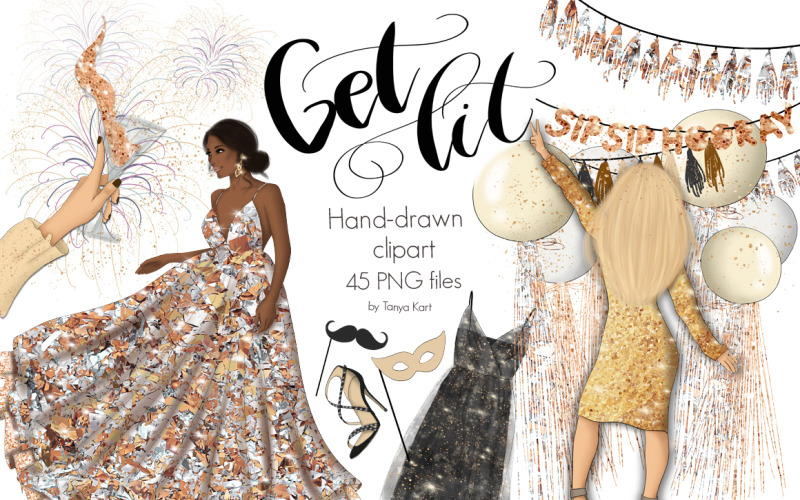 Download Иллюстрация "New Year Get Lit Design Kit - Illustration" / New Year Get Lit Design Kit - Illustration - Иллюстрация на тему графика new,year,get,lit,hand,painted,design,illustrations,seamless,patterns,winter,xmas,birthday,christmas,girl,woman,fashion,blogger,lettering,lady