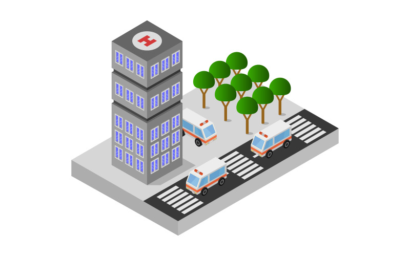 Download Vector "Isometric hospital - Vector Image" / Isometric hospital - Vector Image - Vector на тему графика clinic,illustration,paramedic,service,help,doctor,transport,medicine,health,rescue,map,urgent,hospital,vector,design,street,urgency,vehicle,accident,medic
