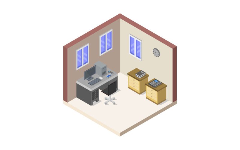 Download Vector "Isometric office room on a white background - Vector Image" / Isometric office room on a white background - Vector Image - Vector на тему графика illustration,desk,background,room,isometric,chair,business,table,design,white,modern,3d,interior,office,object,indoor,work,set,vector,furniture