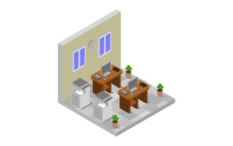 Download Vector "Isometric office room on background - Vector Image" / Isometric office room on background - Vector Image - Vector на тему графика illustration,background,work,table,design,3d,computer,desk,laptop,office,window,room,isometric,chair,vector,modern,interior,chalkboard,white,business