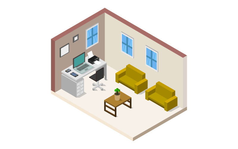 Isometric office room - Vector Image