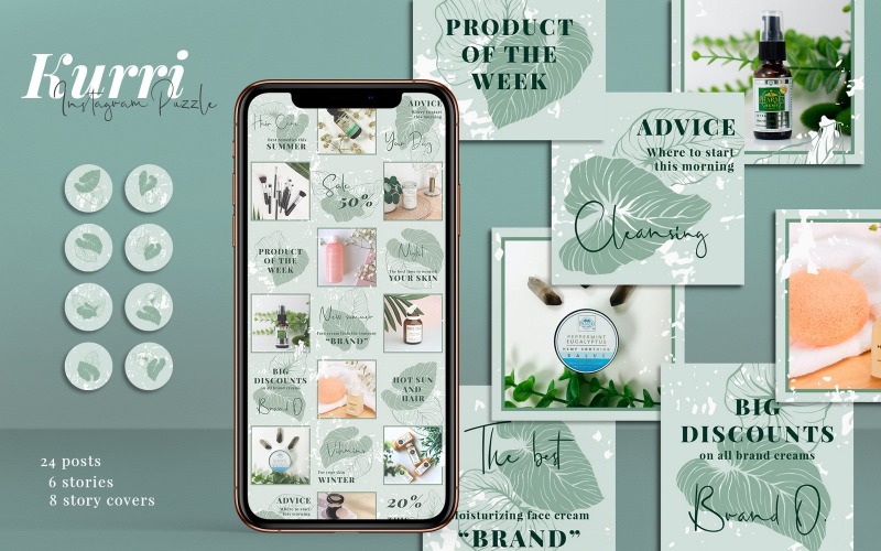 Download Шаблон для соцсетей "Kurri - Instagram Puzzle Templates for Social Media" / Kurri - Instagram Puzzle Templates for Social Media - Шаблон для соцсетей на тему графика beauty,fashion,instagram,story,photoshop,stories,banner,banners,business,clean,company,insta,post,puzzle,canva,templates