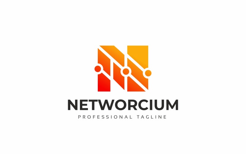 Modèle de logo de lettre Networcium N