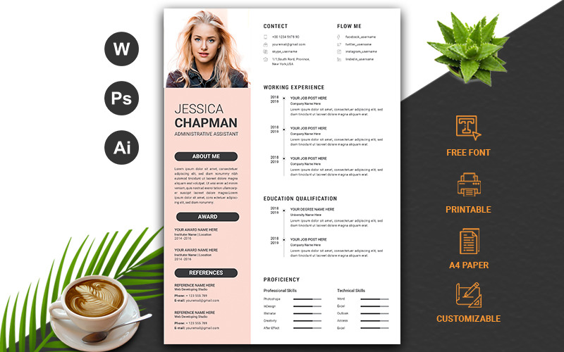 Download Резюме "Modern Resume Template" / Modern Resume Template - Резюме на тему графика cv,rsume,template,fully,layered,a4,paper,size,modern,minimal,letter,profational,creative,eaditable,word,indesign,cvdesign,docx,jobecv,elegent