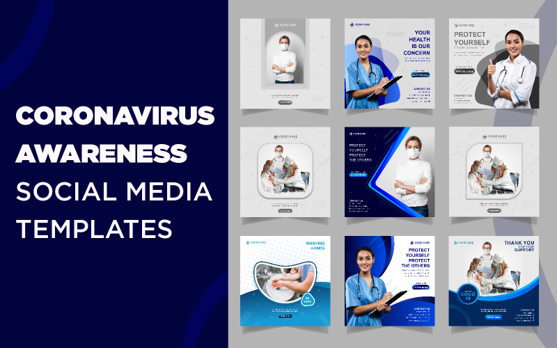 Download Шаблон для соцсетей "Coronavirus Awarness Banner Templates for Social Media" / Coronavirus Awarness Banner Templates for Social Media - Шаблон для соцсетей на тему графика banner,medical,home,health,social,medicine,healthy,media,safe,calm,careful,stay,home,healthy,covid,coronavirus,media,ad,templates,prevention