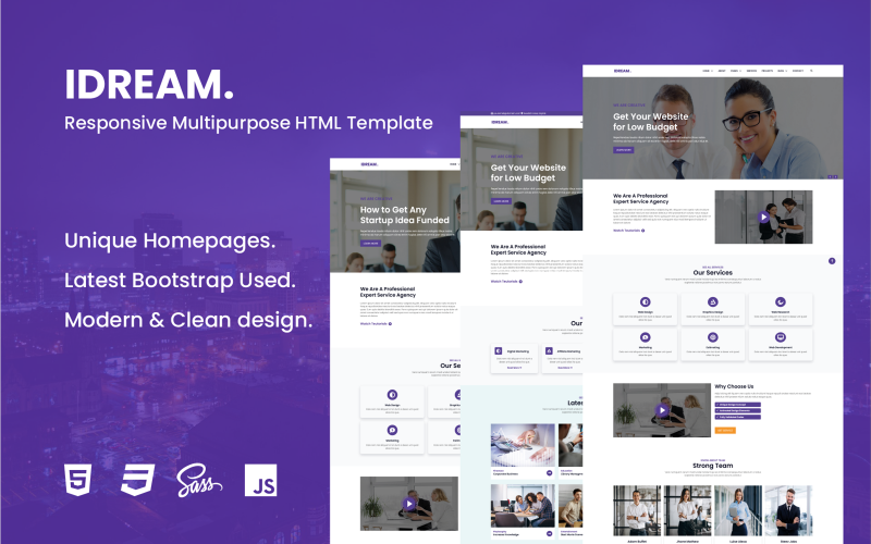 Idream — многоцелевой адаптивный HTML-шаблон веб-сайта