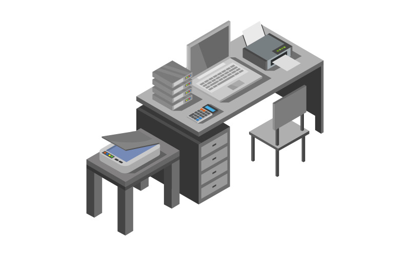 Download Vector "Isometric desk - Vector Image" / Isometric desk - Vector Image - Vector на тему графика business,vector,desk,isometric,3d,office,people,woman,person,girl,female,character,professional,illustration,call,technology,digital,design,flat,isolated