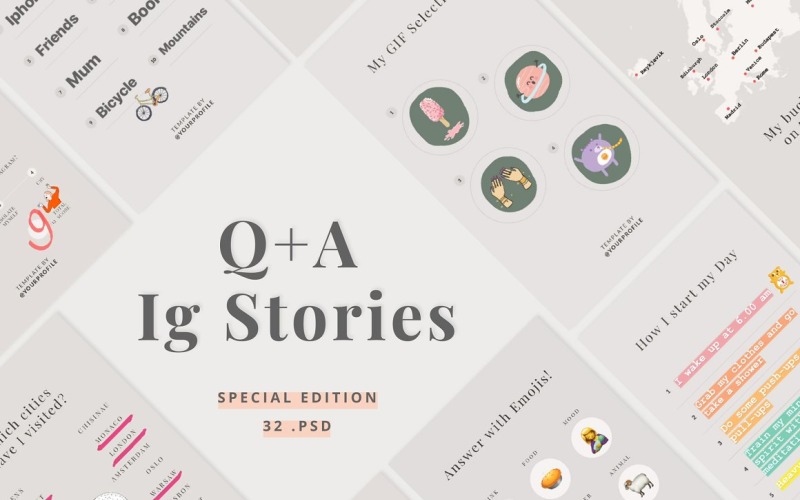 Download Шаблон для соцсетей "Q+A Stories Templates for Social Media" / Q+A Stories Templates for Social Media - Шаблон для соцсетей на тему графика highlight,instagram,stories,quiz,question,answer,template,instagram_stories,social,share