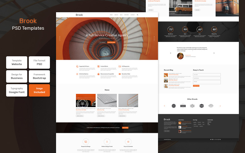 Download PSD шаблон "Brook - Business Material PSD Template" / Brook - Business Material PSD Template - Адаптивный PSD шаблон на тему недвижимость psd,template,corporate,business,agency,creative,blog,minimal,clean,landing,page,parallax