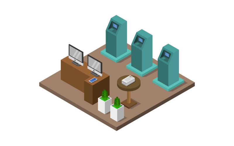Download Vector "Isometric bank room on white background - Vector Image" / Isometric bank room on white background - Vector Image - Vector на тему графика finance,illustration,exchange,desk,service,room,isometric,chair,business,atm,vector,client,bank,3d,interior,office,staff,manager,design,isolated