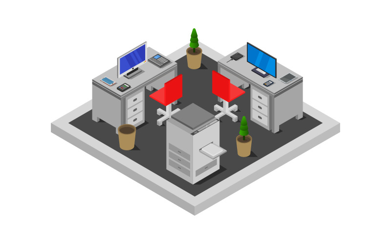 Isometric office room on background - Vector Image