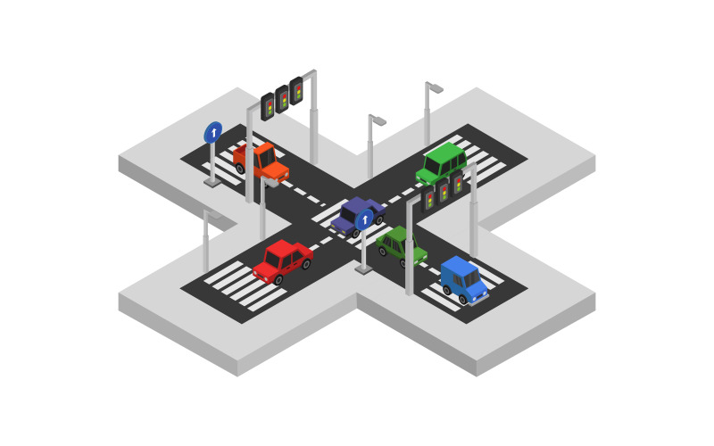 Download Vector "Isometric road junction - Vector Image" / Isometric road junction - Vector Image - Vector на тему графика illustration,vector,street,traffic,road,transportation,way,transport,isometric,graphic,highway,car,vehicle,set,direction,architecture,design,icon,curve,city