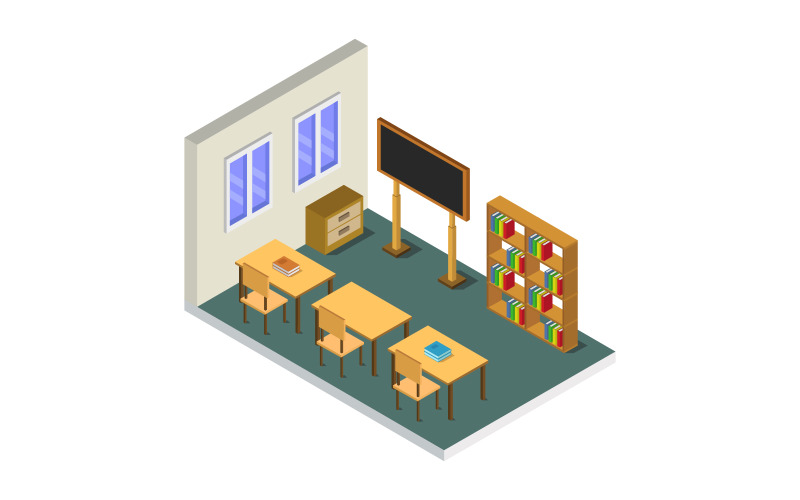 Download Vector "Isometric school room - Vector Image" / Isometric school room - Vector Image - Vector на тему графика chalkboard,illustration,room,chair,table,class,vector,lecture,design,interior,university,student,study,blackboard,desk,lesson,isometric,school,inside,education
