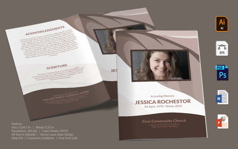 Download Фирменный стиль "Printable Funeral Program - Corporate Identity Template" / Printable Funeral Program - Corporate Identity Template - Фирменный стиль printable,funeral,memorial,obituary,bituary,program,service,template,brochure,card,custom,photoshop,illuastator,vector,word,powerpoint,psd,ai,eps,docx