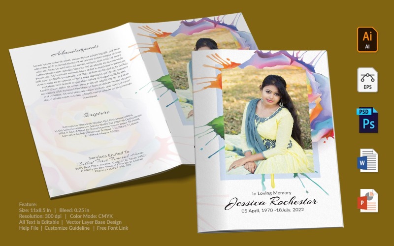 Download Фирменный стиль "Printable Funeral Program - Corporate Identity Template" / Printable Funeral Program - Corporate Identity Template - Фирменный стиль на тему графика printable,funeral,memorial,obituary,bituary,program,service,template,brochure,card,custom,photoshop,illuastator,vector,word,powerpoint,psd,ai,eps,docx