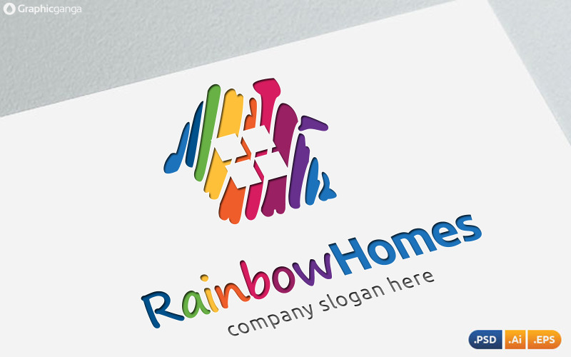 Download Шаблон логотипа "Rainbow Homes Logo Template" / Rainbow Homes Logo Template - Шаблон логотипа на тему графика painting,interior,decorate,civil,home,coloring,cleaning,engineer,building,constriction