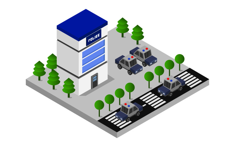 Comisaría de policía isométrica en el fondo - Imagen vectorial
