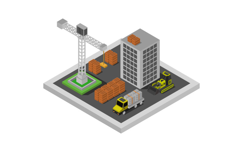 Download Vector "House under construction isometric on white background - Vector Image" / House under construction isometric on white background - Vector Image - Vector на тему графика machinery,illustration,urban,site,equipment,isometric,work,set,crane,architecture,vector,construction,design,industry,city,object,machine,industrial,icons,engineering