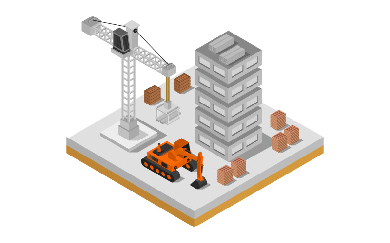 Download Vector "House under construction isometric - Vector Image" / House under construction isometric - Vector Image - Vector на тему графика machinery,illustration,urban,site,equipment,isometric,work,set,crane,architecture,vector,construction,design,industry,city,object,machine,industrial,icons,engineering