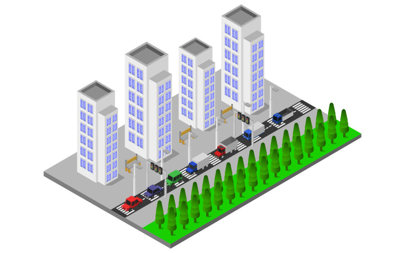 Download Vector "Isometric and colorful city - Vector Image" / Isometric and colorful city - Vector Image - Vector на тему графика illustration,architecture,vector,design,concept,city,skyscraper,isometric,3d,building,urban,environment,tree,town,landmark,perspective,street,car,house,technology