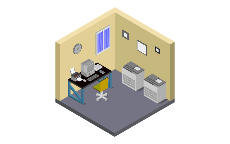 Download Vector "Isometric and colorful office room - Vector Image" / Isometric and colorful office room - Vector Image - Vector на тему графика illustration,geometric,room,isometric,isometry,vector,design,flat,modern,3d,interior,apartment,architecture,window,home,girl,chair,set,furniture,building