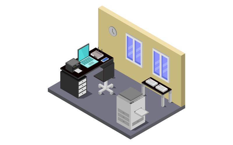 Download Vector "Isometric and geometric office room - Vector Image" / Isometric and geometric office room - Vector Image - Vector на тему графика illustration,geometric,room,isometric,isometry,vector,design,flat,modern,3d,interior,apartment,architecture,window,home,girl,chair,set,furniture,building