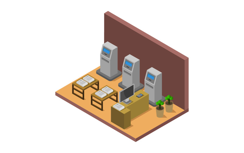 Download Vector "Isometric bank room on background - Vector Image" / Isometric bank room on background - Vector Image - Vector на тему графика finance,illustration,exchange,desk,service,room,isometric,chair,business,atm,vector,client,bank,3d,interior,office,staff,manager,design,isolated