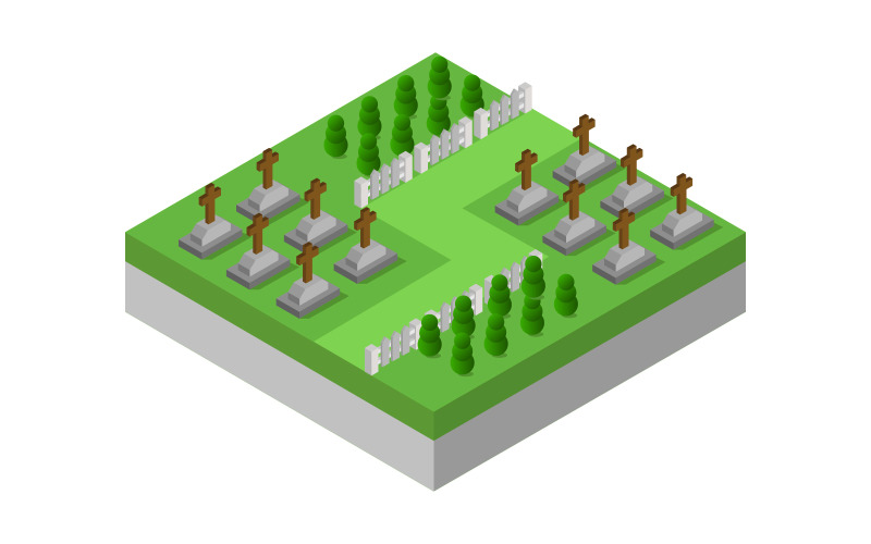 Download Vector "Isometric cemetery on background - Vector Image" / Isometric cemetery on background - Vector Image - Vector на тему графика cemetery,gravestone,vector,illustration,rip,funeral,background,bury,stone,headstone,dead,cross,isometric,old,grave,tombstone,death,symbol,creepy,religion