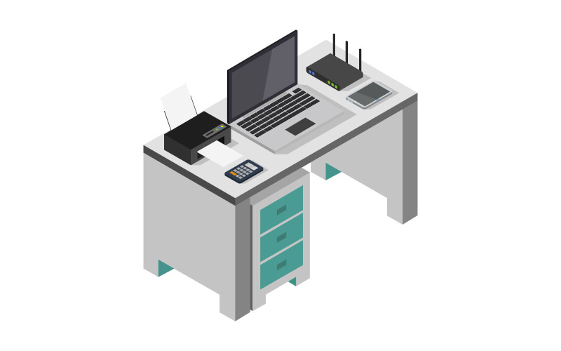 Download Vector "Isometric office desk on background - Vector Image" / Isometric office desk on background - Vector Image - Vector на тему графика workplace,illustration,business,table,vector,design,computer,interior,desk,isometric,work,3d,office,home,desktop,room,designer,lamp,chair,concept