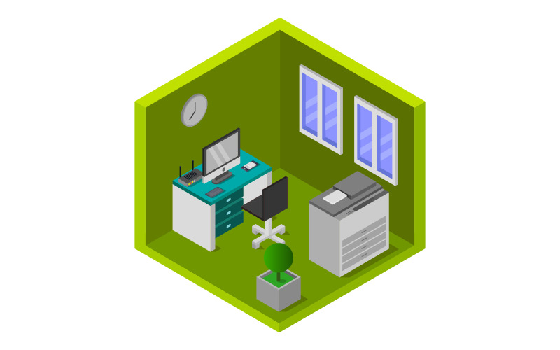 Isometric office on white background Vector