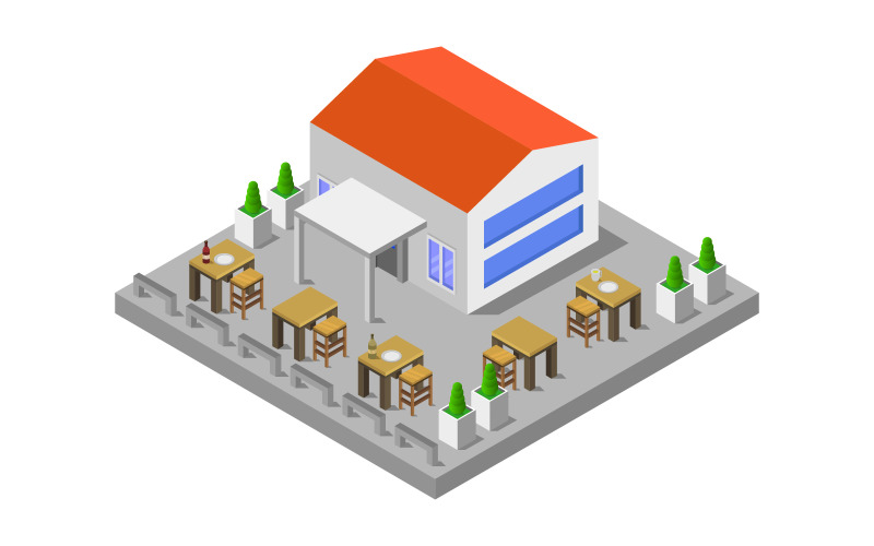 Download Vector "Isometric restaurant - Vector Image" / Isometric restaurant - Vector Image - Vector на тему графика illustration,room,food,restaurant,chair,table,kitchen,vector,interior,cafe,isometric,building,meal,dinner,equipment,plan,3d,art,concept,bar