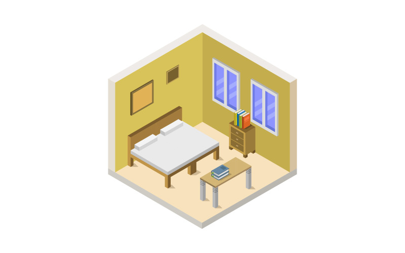 Download Vector "Room with isometric bed on white background - Vector Image" / Room with isometric bed on white background - Vector Image - Vector на тему графика apartment,illustration,room,lamp,floor,vector,hotel,design,interior,isometric,furniture,door,bed,travel,window,toilet,bath,tv,shower,wall