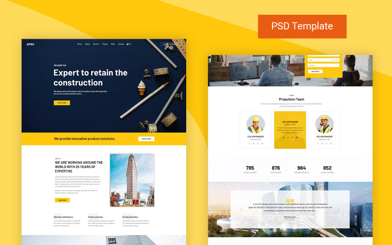 Download PSD шаблон "Apro - Construction PSD Template" / Apro - Construction PSD Template - PSD шаблон на тему недвижимость architect,portfolio,building,company,construction,building