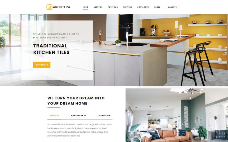Archtera - Modelo de site HTML5 multifuncional de design de interiores
