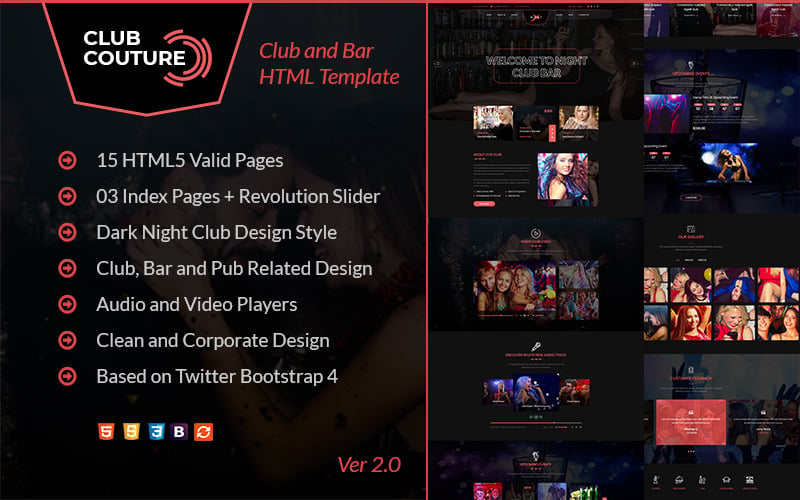 Club Couture - Gece Kulübü HTML Web Sitesi Şablonu