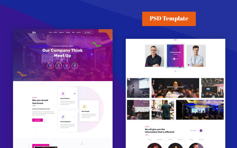 Download PSD шаблон "Eiv  -  Event Conference PSD Template" / Eiv  -  Event Conference PSD Template - PSD шаблон на тему организатор событий activity,conference,congresses,event,management,events,meetup