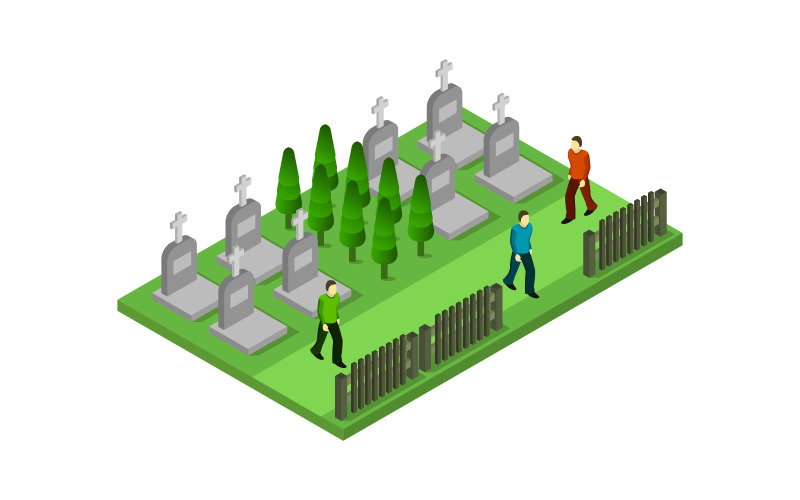 Download Vector "Isometric cemetery - Vector Image" / Isometric cemetery - Vector Image - Vector на тему графика cemetery,gravestone,vector,illustration,rip,funeral,background,bury,stone,headstone,dead,cross,isometric,old,grave,tombstone,death,symbol,creepy,religion
