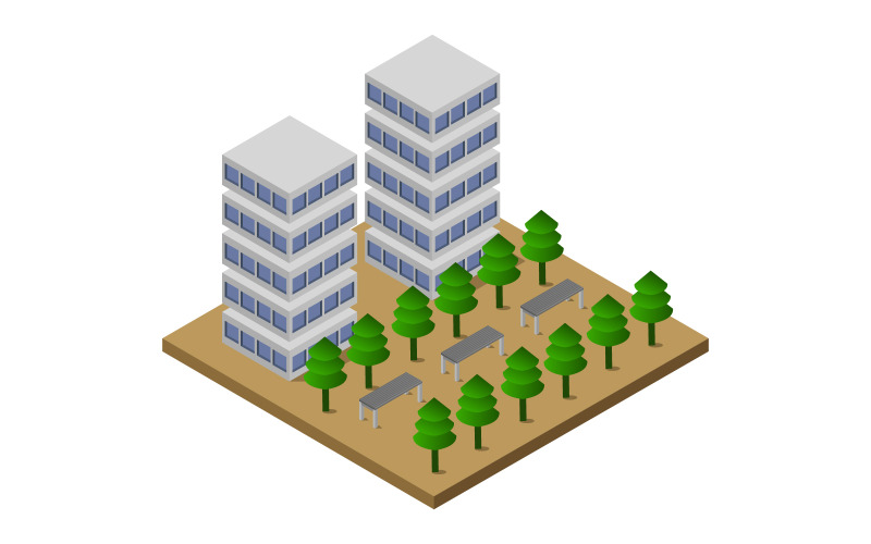Isometric City on White Background - Vector Image
